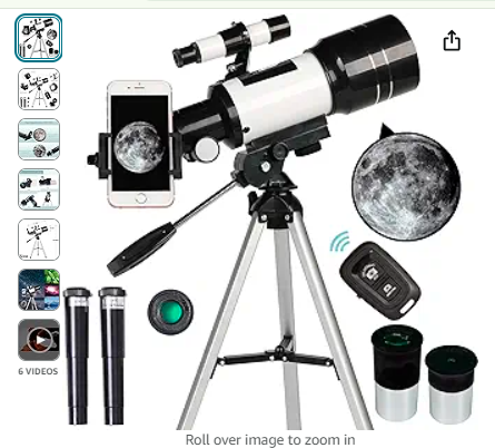 Read more about the article Telescope for Adults & Kids, 70mm Aperture Refractor (15X-150X) Portable Travel Telescope with Phone Adapter & Wireless Remote, Astronomy Beginners Gifts, Black