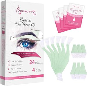 Beauty7 Wax Strips for Face, Eyebrow Shaper Pre-cut, 24pcs Waxing Strips with 4pcs Cleaner Oil Wipes, Cold Wax Strips Facial Hair Removal