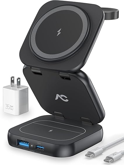 Read more about the article Wireless Charger for Magsafe, AC Island 5-in-1 Charging Station, 15W Max Fast Magnetic Foldable Stand, Evolved 3 in 1 Portable for iPhone 15/14/13 Series, Apple Watch S1-9/Ultra (with 35W Adapter)