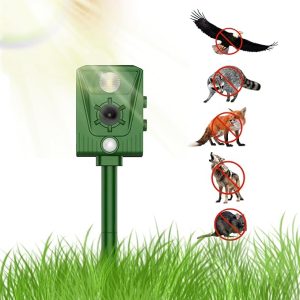 Cat Repellent, Outdoor Ultrasonic Pigeons, Solar Powered Ultrasonic Repellent IP66 Waterproof Adjustable Frequency to Repel Animals 5 Adjustable Modes Animal Repeller