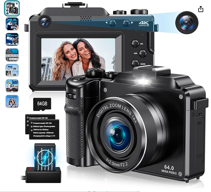 Read more about the article 4K Digital Camera for Photography,64MP Vlogging Camera for Youtube,Multi-Filters Video Camera,Travel Camera with Auto Focus,18X Zoom,64G TF Cards,2 Batteries for Beginners-Black