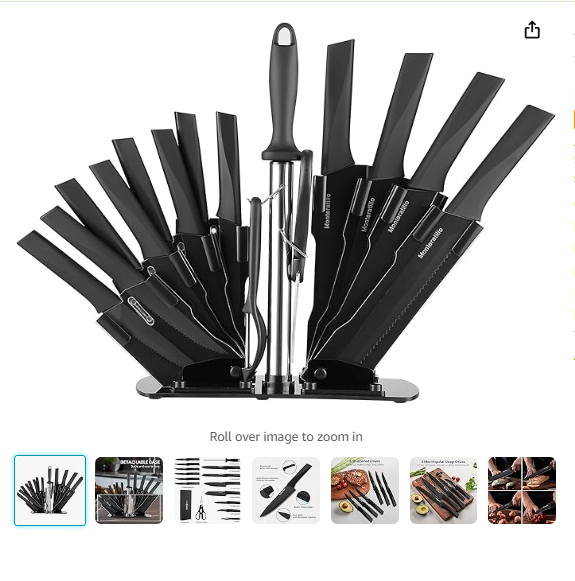 Read more about the article Kitchen Knife Set with Block, 16 Pcs Professional Chief Knives with Scissors Sharpener Peeler, High Carbon Stainless Steel Blades with Acrylic Block, Dishwasher Safe and Anti-Rust Coating