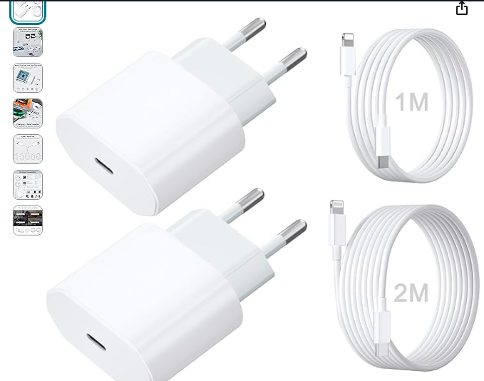 Read more about the article Dual 20 W USB C Charger with iPhone Charging Cable 2 m + iPhone Charging Cable Quick Charging Cable 1 m, Pack of 4 USB C Power Supply Plug Power Adapter