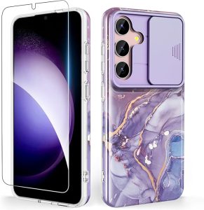 Designed for Samsung Galaxy S24 Plus Case, with Slide Camera Cover & Screen Protector, Fade-Proof Chic Pattern Back, Shockproof Protective, Slim Thin Phone Case for S24 Plus, River Purple