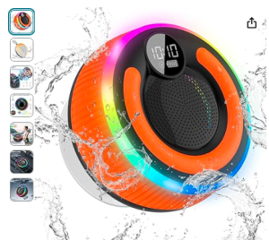 Bluetooth Speaker, Portable Speakers Bluetooth with HD Sound, Colorful RGB Light/Hands-Free Call/Suction Cup, Waterproof, Perfect for Bathroom, Orange