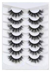 False Eyelashes Fluffy Mink Lashes Cat-Eye Look 18MM Black Wispy Long 8D Volume Fake Eyelash Strips 7 Pairs Pack