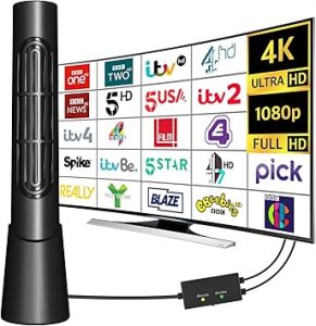 2024 Newest TV Aerial 350+Miles Long Range – Indoor TV Aerial for Smart TV with Signal Booster & 360° Signal Reception,Freeview Digital TV Antenna Support 4K 1080P HD Local Channels and All TV